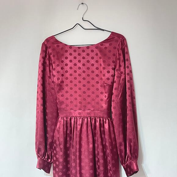 Modcloth Satin Dress Womens Medium Red Polka Dot Monochromatic Long Sleeves - Picture 9 of 14